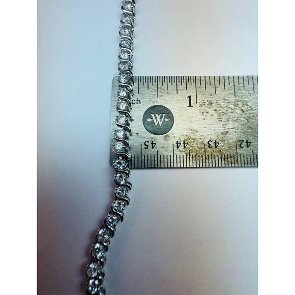 Vintage Estate Sterling Silver 925 Tennis Bracelet 7” with White Crystals - Picture 6 of 8